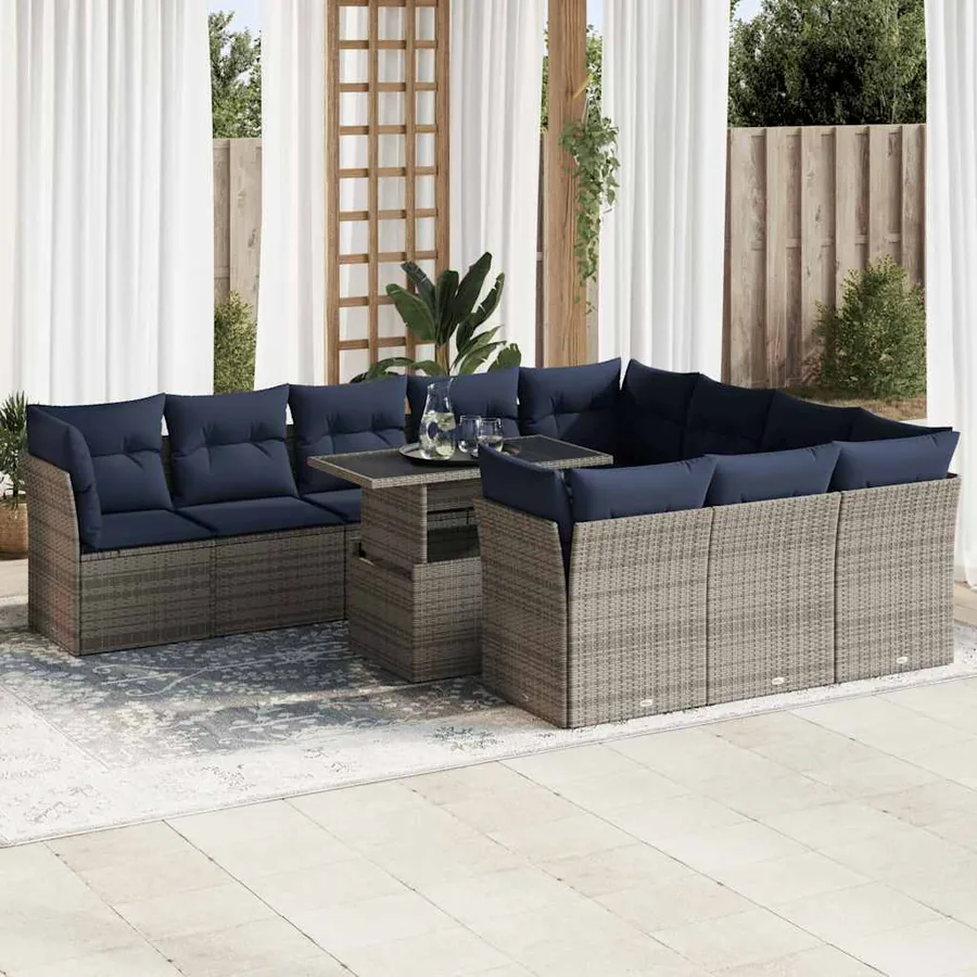 Ensemble de canapés de jardin 11 pcs et coussins rotin acacia