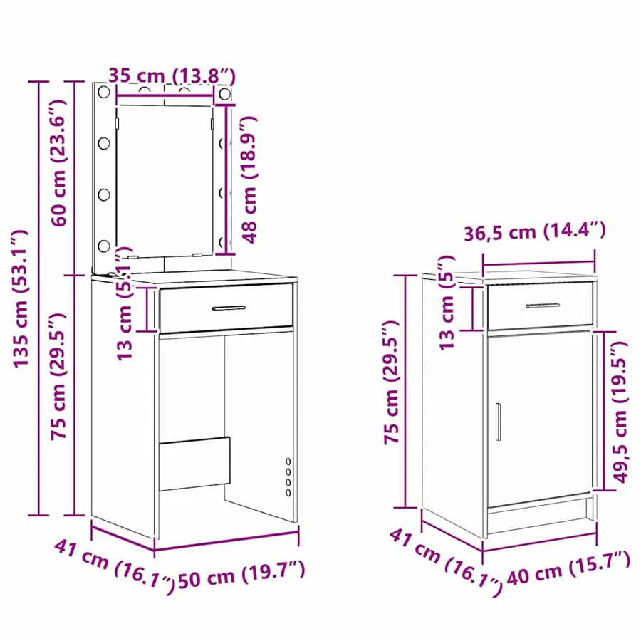 Table de Toilette Marron 50 x 41 x 135 cm Bois d'ingénierie - 15