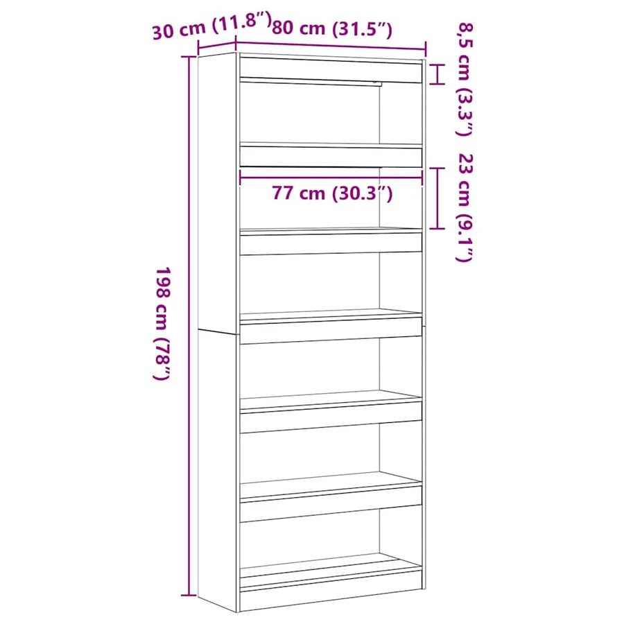 Bibliothèque Blanc 80 x 30 x 198 cm Bois d'ingénierie - 10