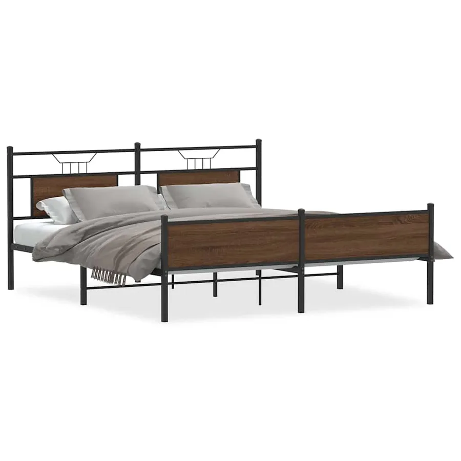Cadre de lit en métal sans matelas chêne marron 183x213 cm - 2