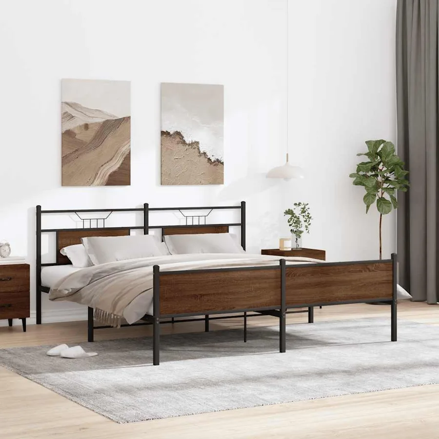 Cadre de lit en métal sans matelas chêne marron 183x213 cm - 4