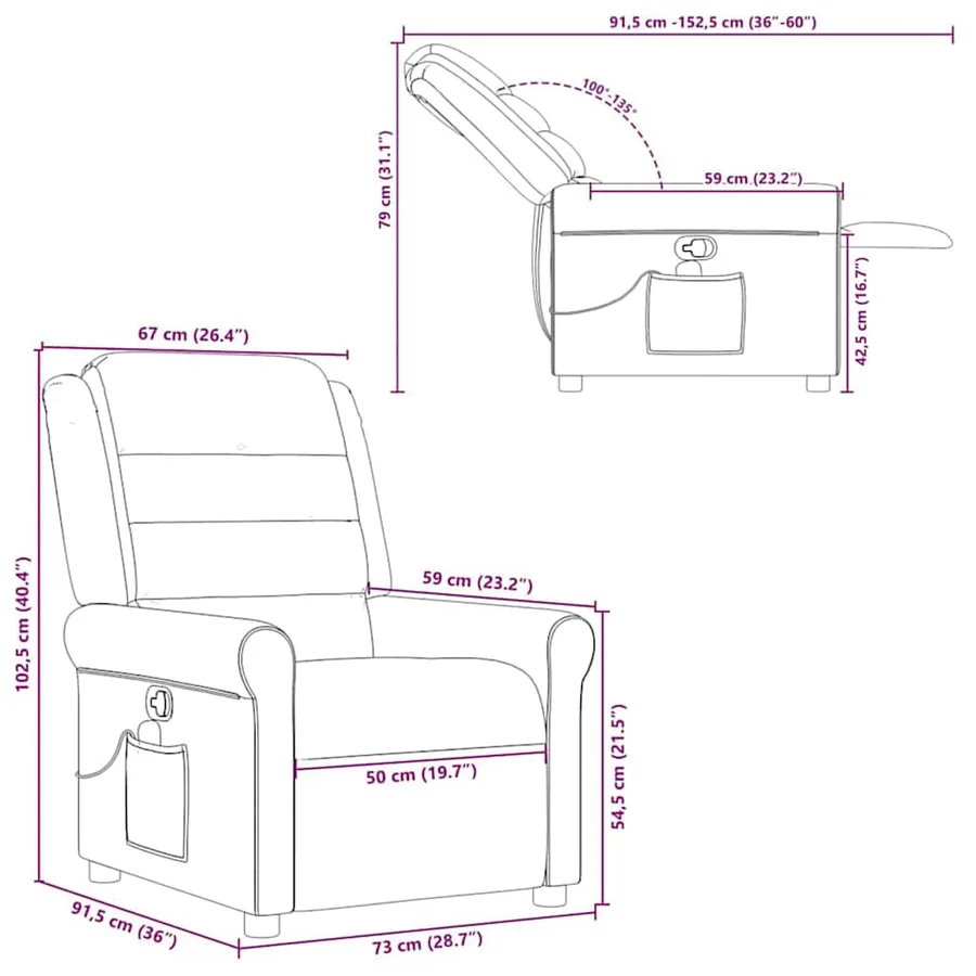 Fauteuil de massage inclinable Marron Tissu - 13