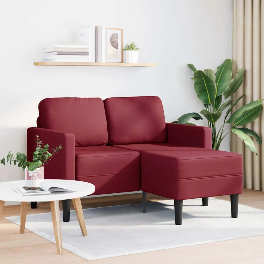 Canapé 2 places avec méridienne en L couleur bordeaux 125 cm en similicuir - 2