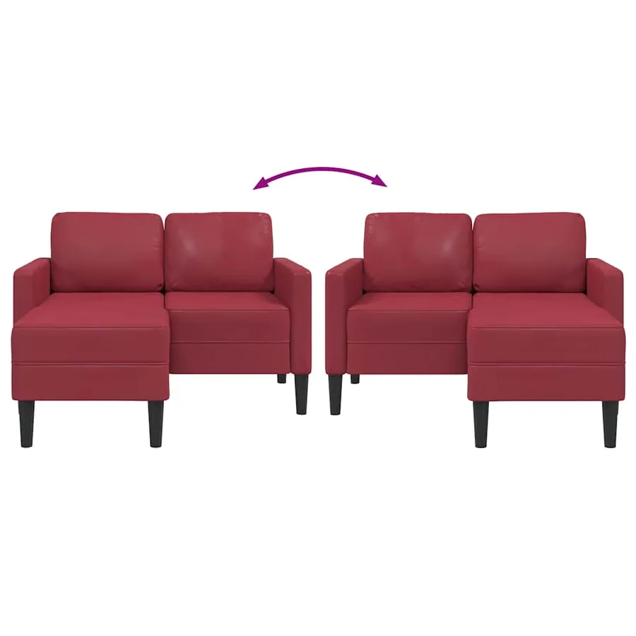 Canapé 2 places avec méridienne en L couleur bordeaux 125 cm en similicuir - 6