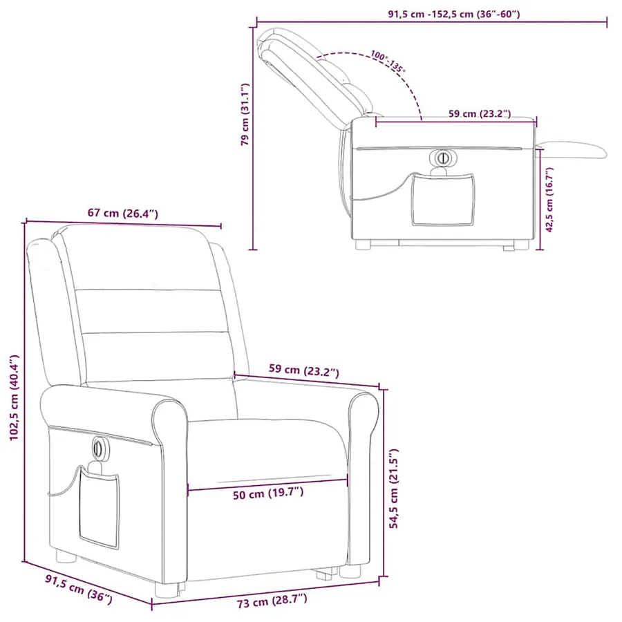 Fauteuil inclinable de massage électrique Marron Tissu - 17