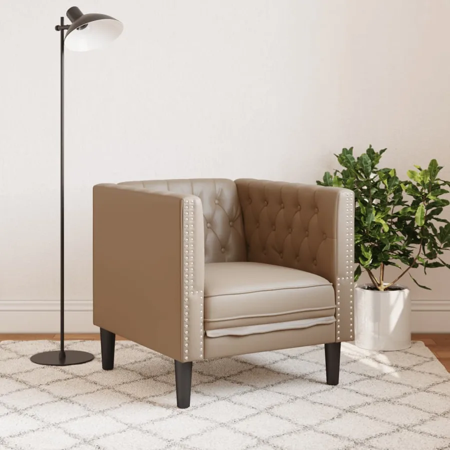 Fauteuil Chesterfield cappuccino similicuir - 3