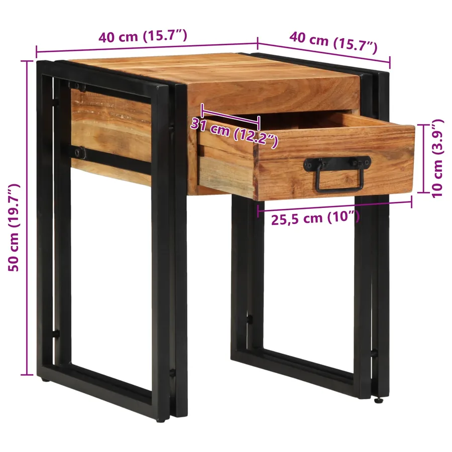 Table d'appoint 40 x 40 x 50 cm Bois d'Acacia Massif - 8
