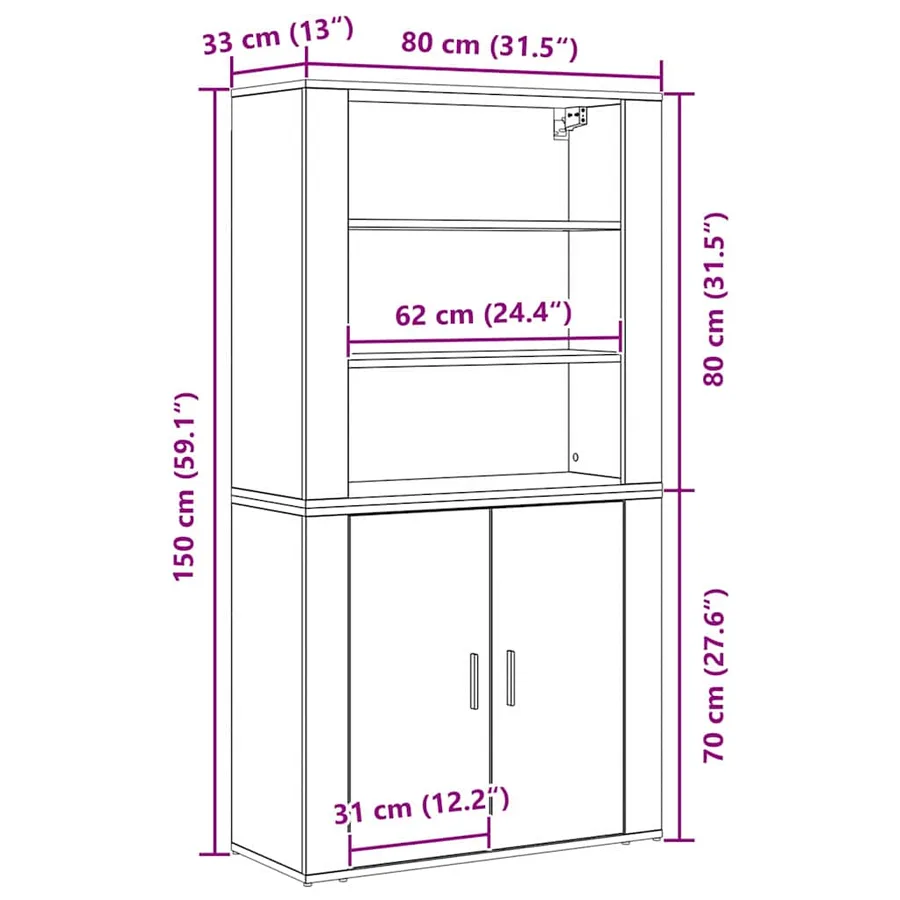 Haut Armoire Chêne noir 80 x 33 x 150 cm Bois d'ingénierie - 13