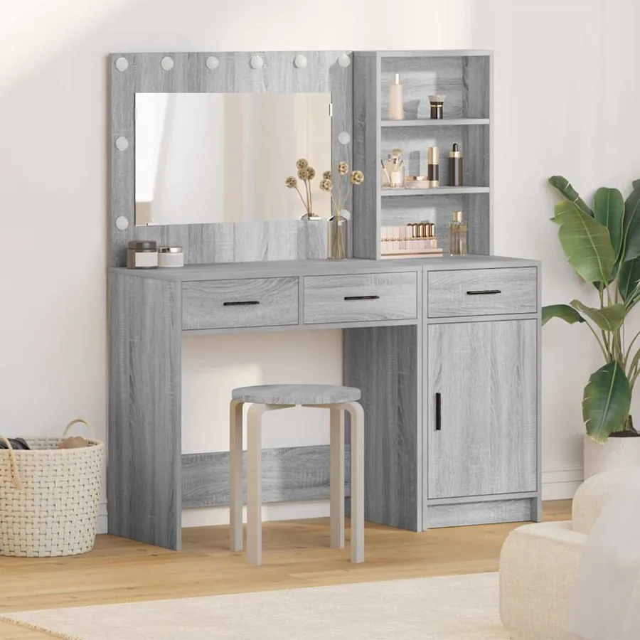 Table de Toilette avec tiroir 2 pcs Gris Bois d'ingénierie