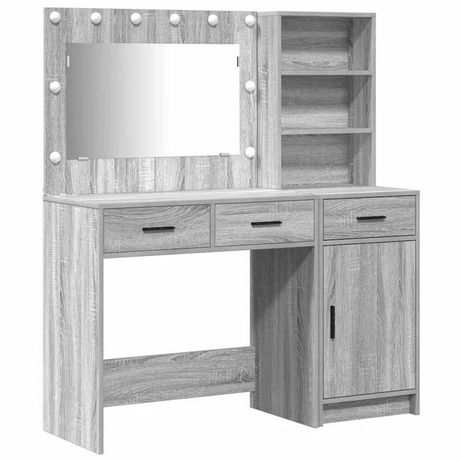 Table de Toilette avec tiroir 2 pcs Gris Bois d'ingénierie - 2