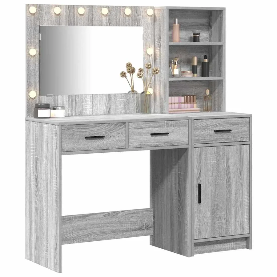Table de Toilette avec tiroir 2 pcs Gris Bois d'ingénierie - 3