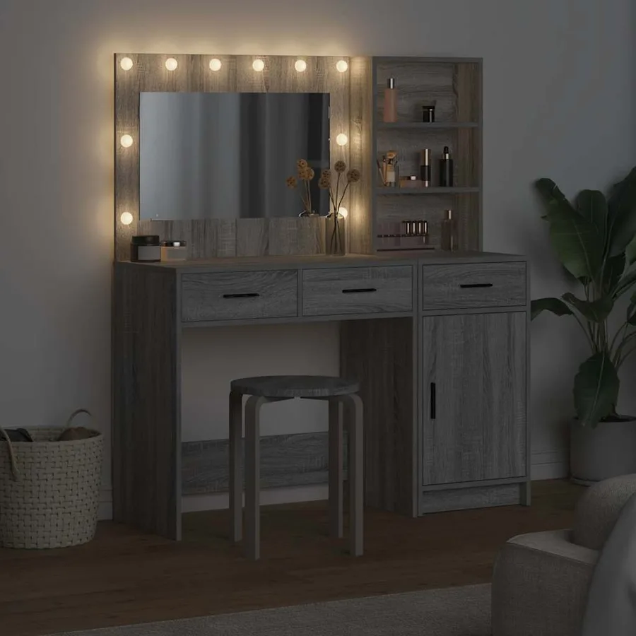 Table de Toilette avec tiroir 2 pcs Gris Bois d'ingénierie - 4