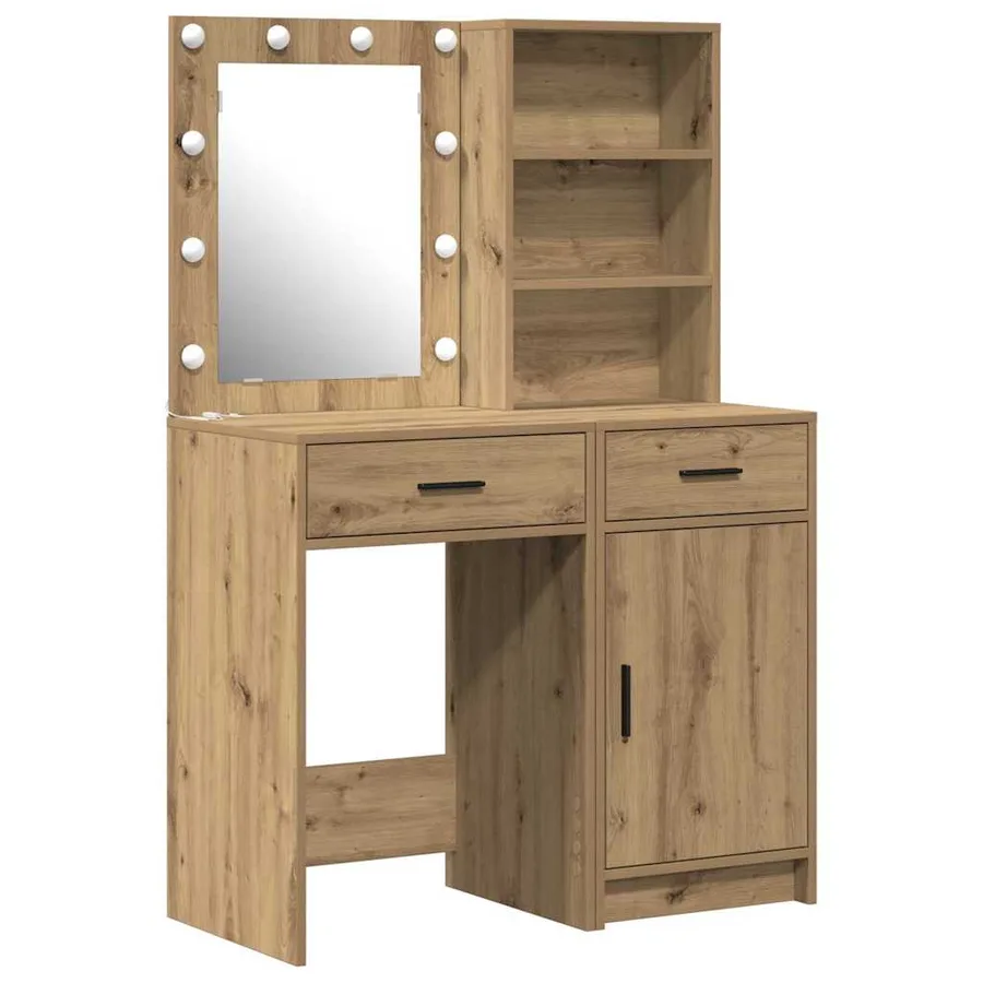 Ensemble de table de maquillage avec LED 2 pc Chêne artisanal - 2