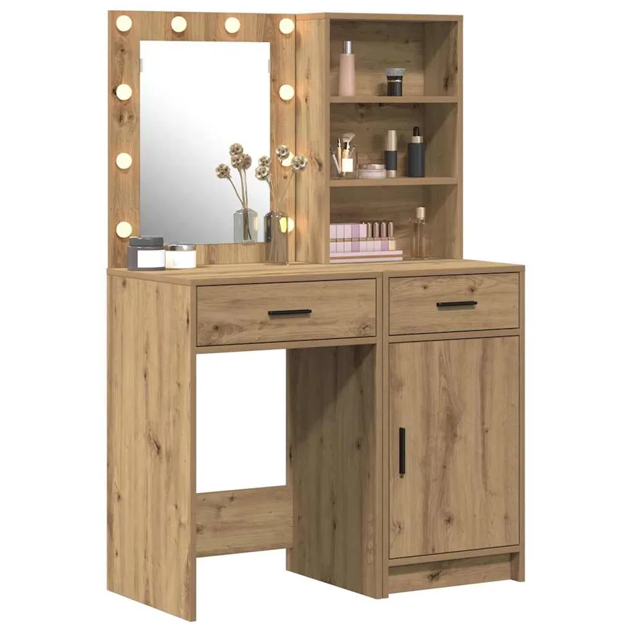 Ensemble de table de maquillage avec LED 2 pc Chêne artisanal - 3