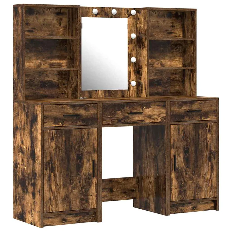 Ensemble de table de maquillage avec LED 3 pcs Chêne fumé - 2