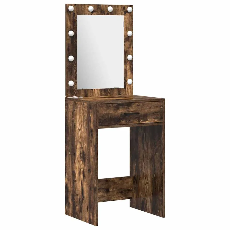 Ensemble de table de maquillage avec LED 3 pcs Chêne fumé - 5