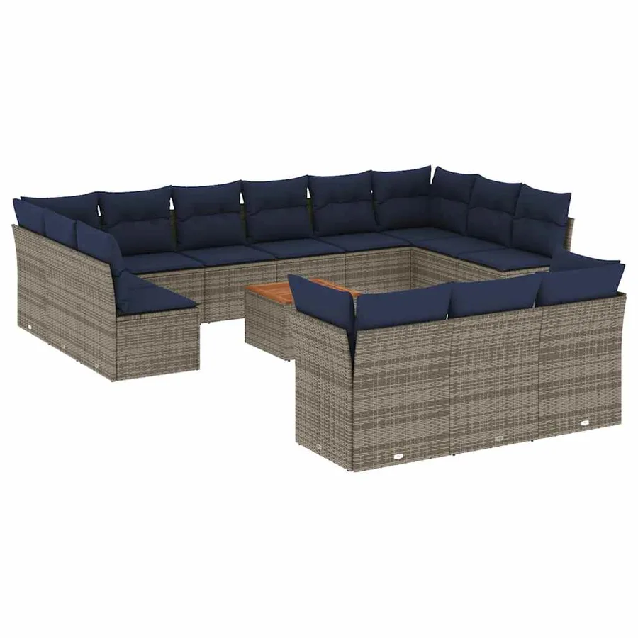 Salon de jardin avec coussins 14 pcs gris résine tressée - 2