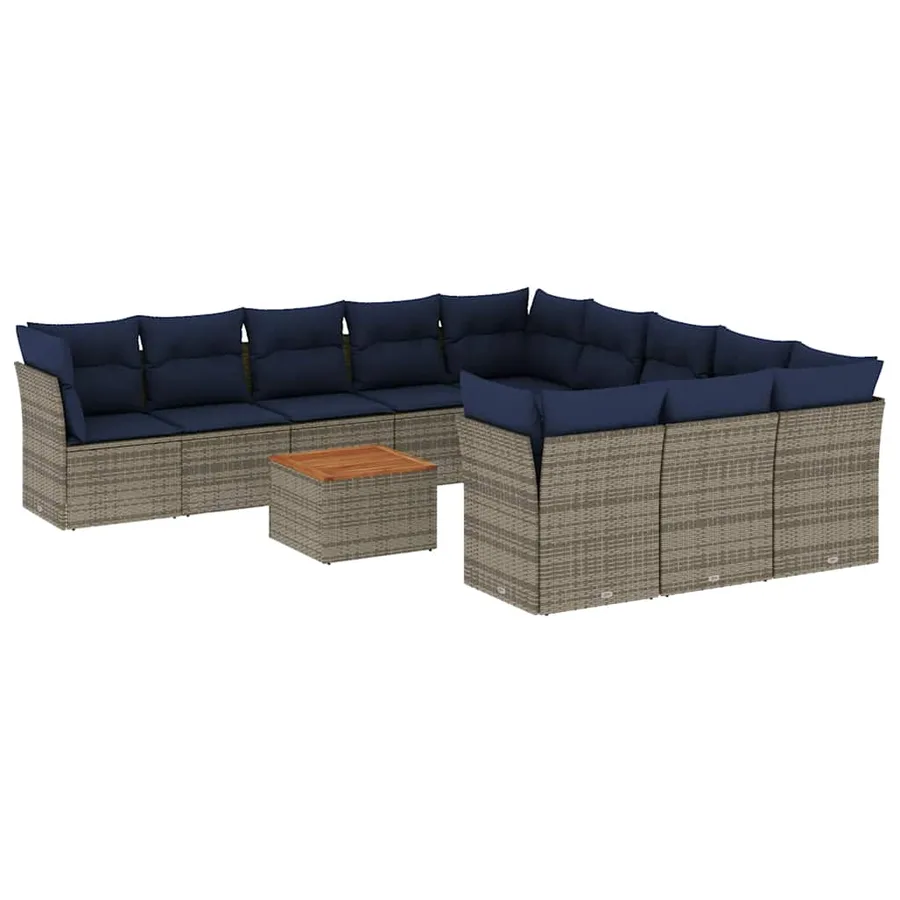 Salon de jardin avec coussins 12 pcs gris résine tressée - 2