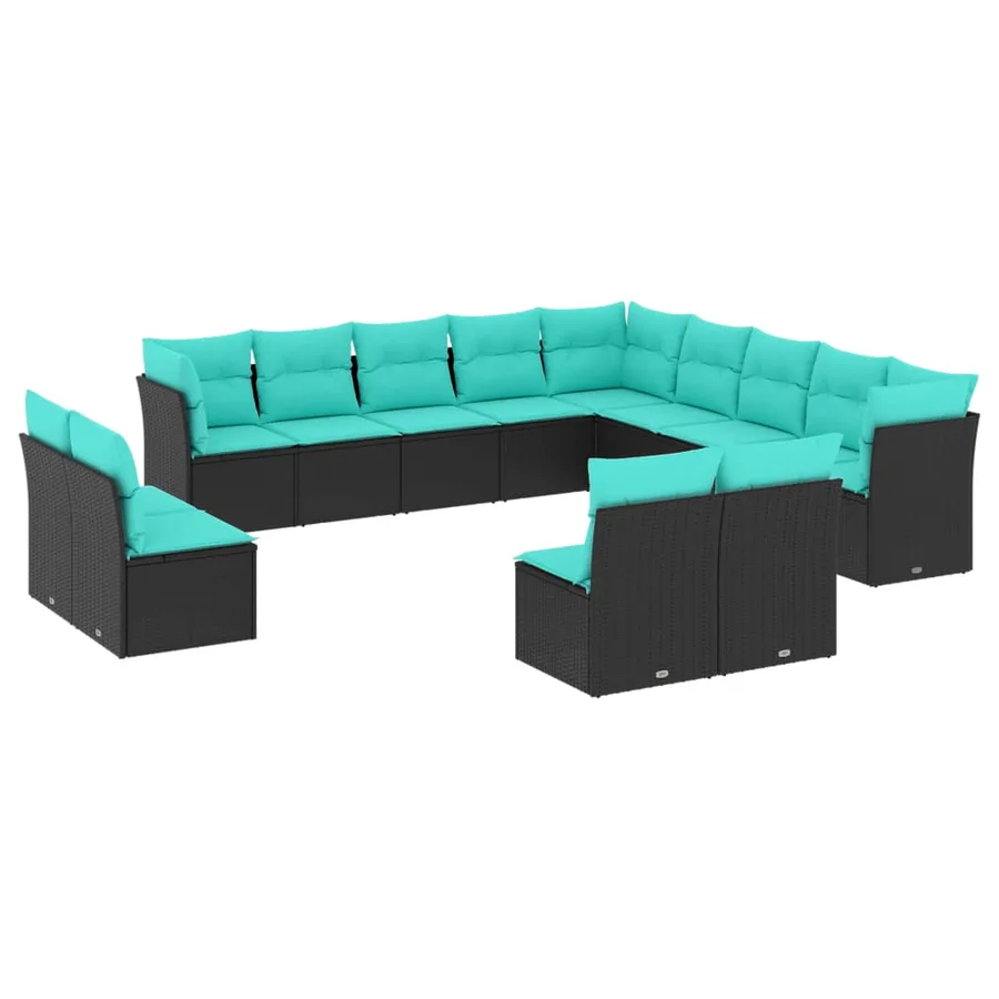 Salon de jardin avec coussins 13 pcs noir résine tressée - 2