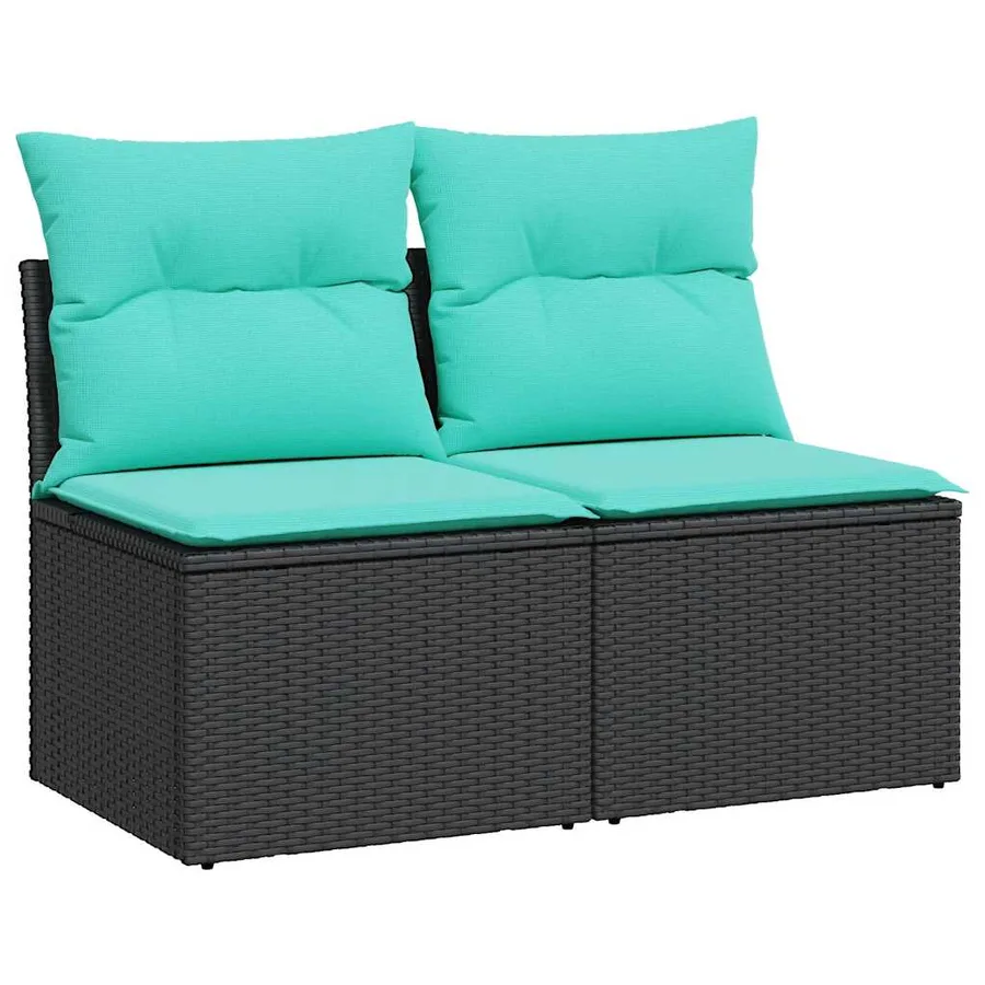 Salon de jardin avec coussins 2 pcs noir résine tressée acacia - 2