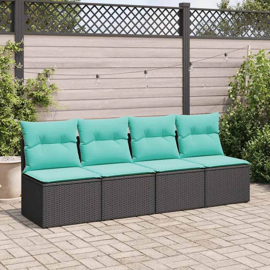 Salon de jardin avec coussins 2 pcs noir résine tressée acacia - 3