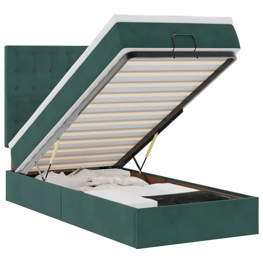 Cadre de lit ottoman avec matelas vert foncé 80x200 cm velours - 2