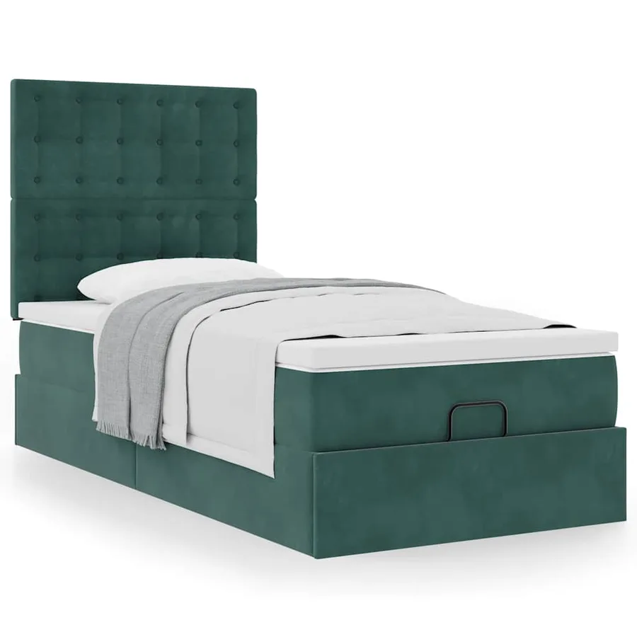 Cadre de lit ottoman avec matelas vert foncé 80x200 cm velours - 4