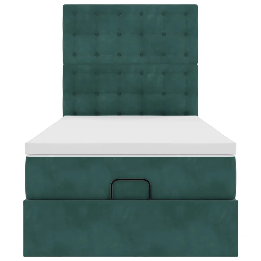 Cadre de lit ottoman avec matelas vert foncé 80x200 cm velours - 7