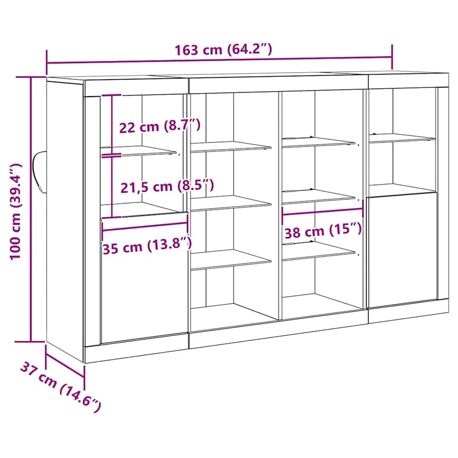 Buffet LED Bois ancien 163 x 37 x 100 cm Bois d'ingénierie - 14