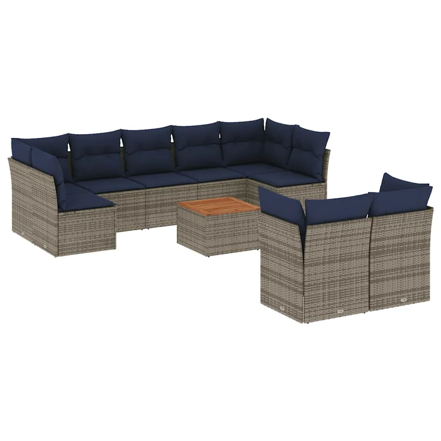 Salon de jardin 10 pcs avec coussins gris résine tressée - 2