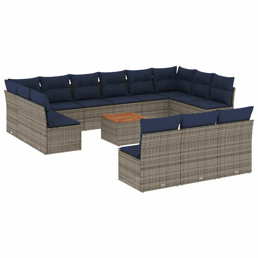 Salon de jardin avec coussins 14 pcs gris résine tressée - 2