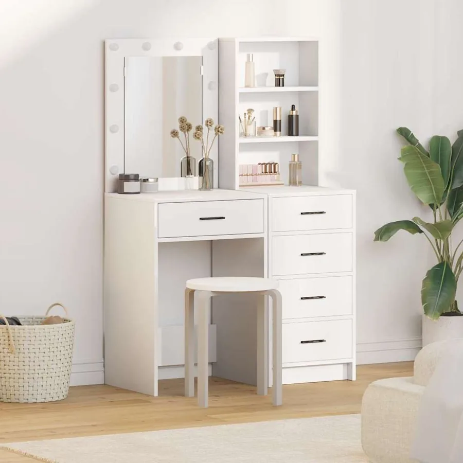 Table de Toilette avec tiroir 2 pcs Blanc 50 x 41 x 135 cm
