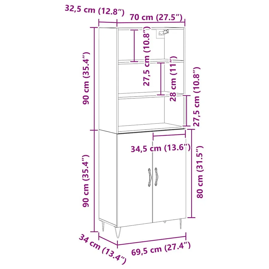 Haut Armoire 2 pcs Chêne noir 69,5 x 34 x 180 cm - 11