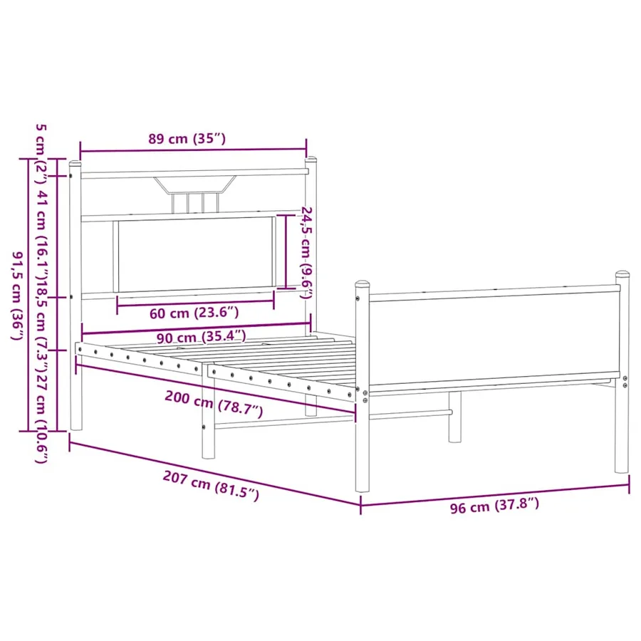 Cadre de lit sans matelas chêne marron 90x200cm bois ingénierie - 11