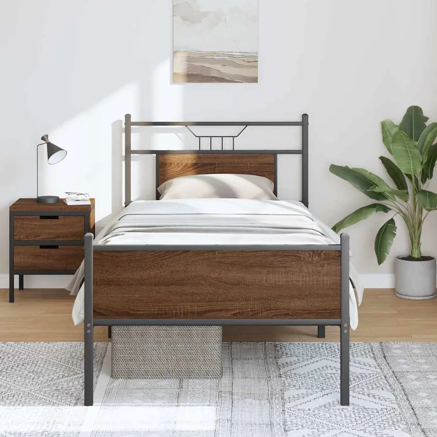Cadre de lit sans matelas chêne marron 90x200cm bois ingénierie - 4