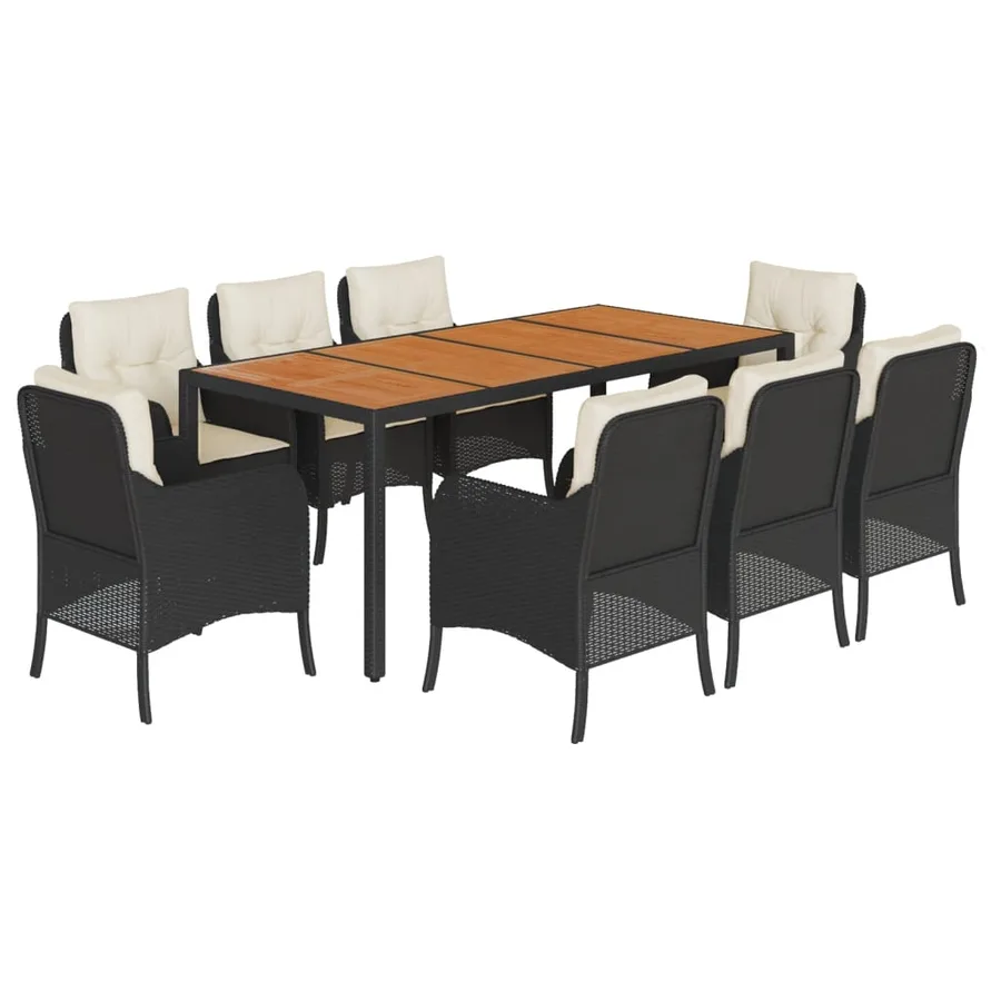 Ensemble à manger de jardin 9pcs coussins noir résine tressée - 2