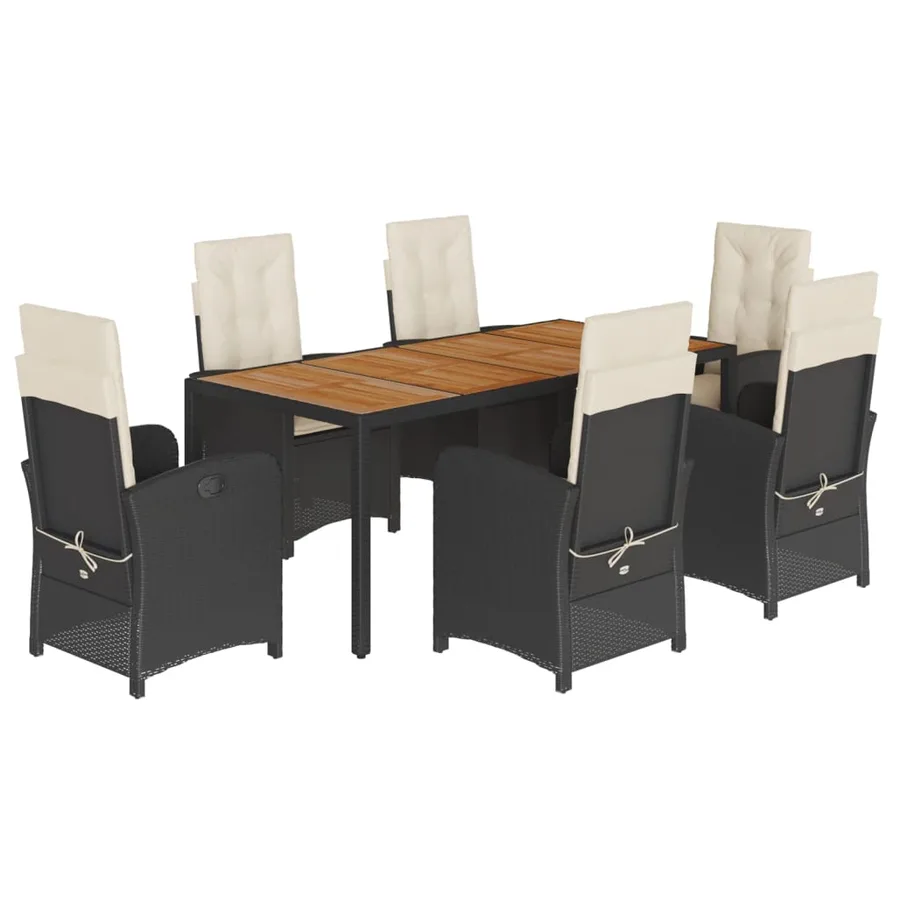 Ensemble à manger de jardin coussins 7pcs Noir Résine tressée - 2