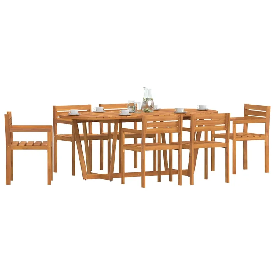 Ensemble de salle à manger de jardin 7 pcs en bois massif d'acacia - 4
