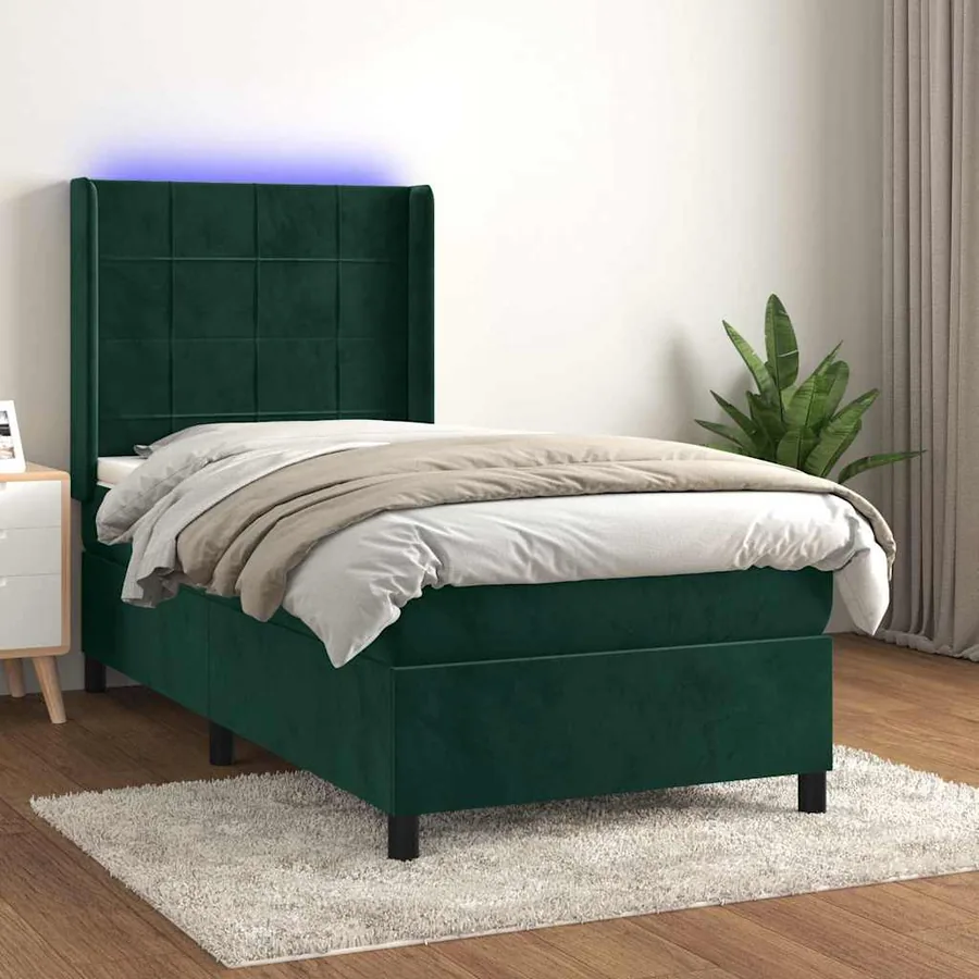 Sommier à lattes de lit matelas et LED Vert foncé 100x200 cm