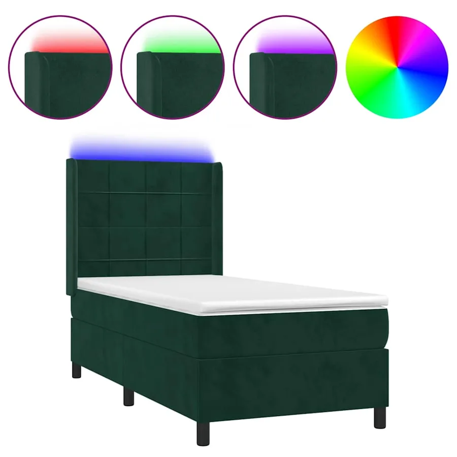 Sommier à lattes de lit matelas et LED Vert foncé 100x200 cm - 2