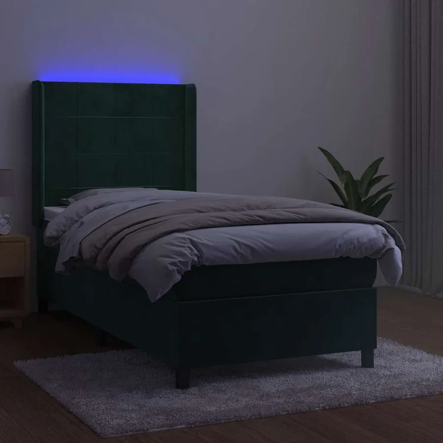 Sommier à lattes de lit matelas et LED Vert foncé 100x200 cm - 3