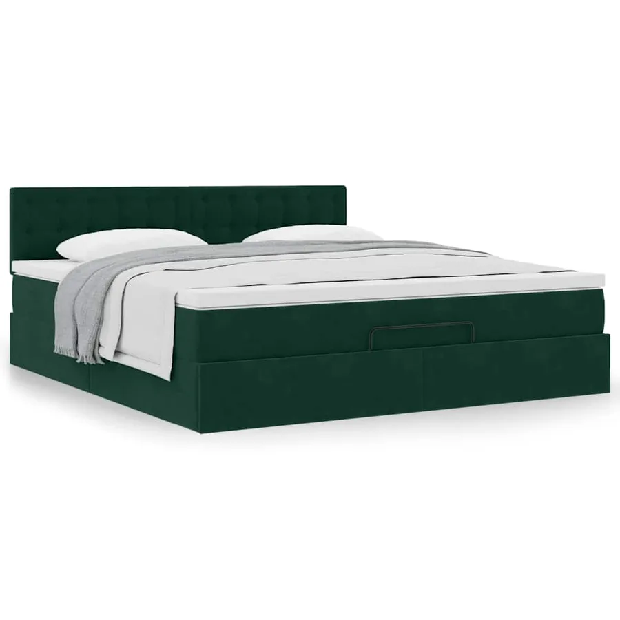 Cadre de lit ottoman avec matelas vert foncé 160x200 cm velours - 4