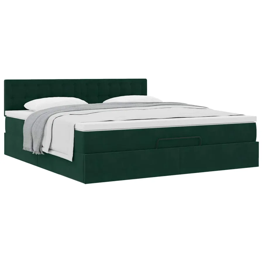Cadre de lit ottoman avec matelas vert foncé 160x200 cm velours - 5