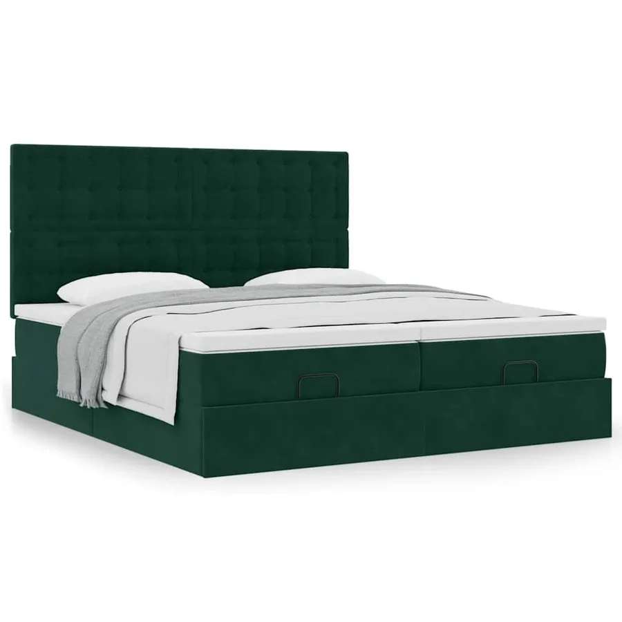 Cadre de lit ottoman avec matelas vert foncé 160x200 cm velours - 4