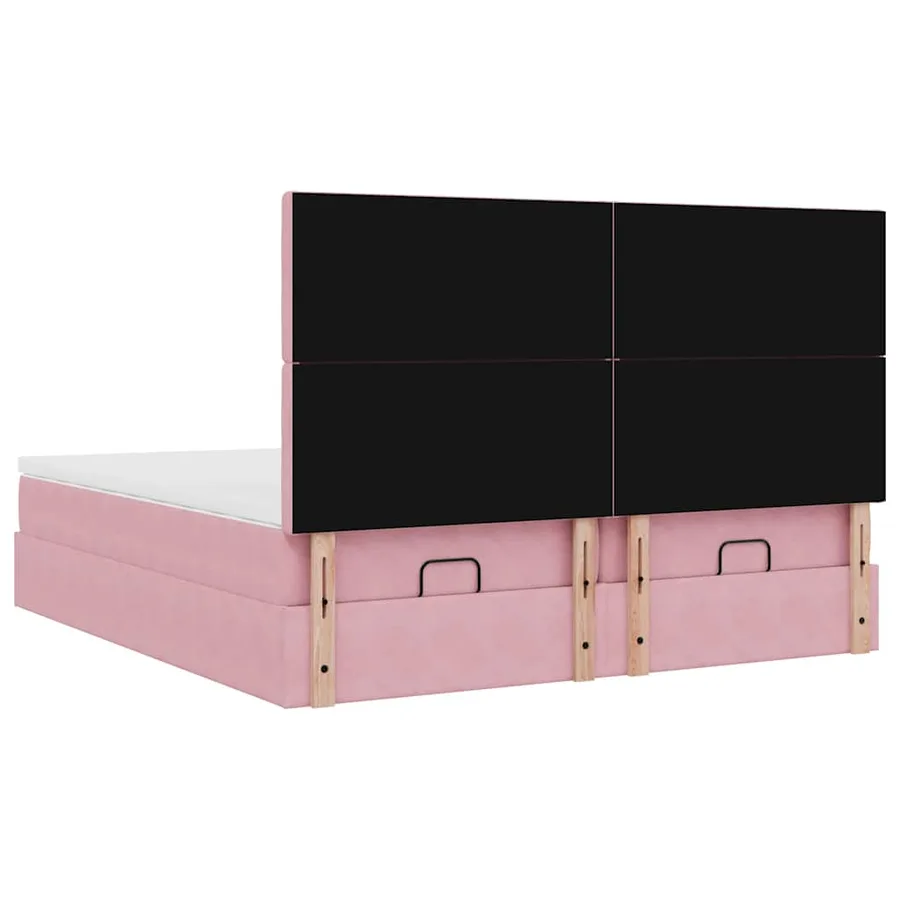Cadre de lit ottoman avec matelas rose 160x200 cm velours - 12