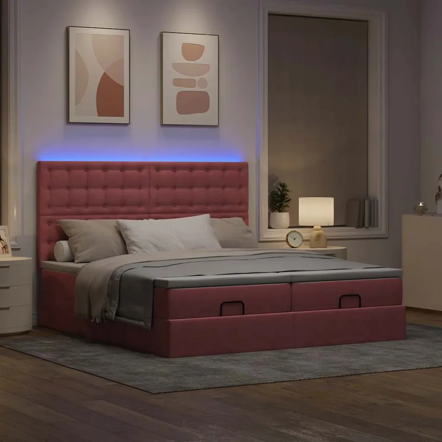 Cadre de lit ottoman avec matelas rose 160x200 cm velours - 3