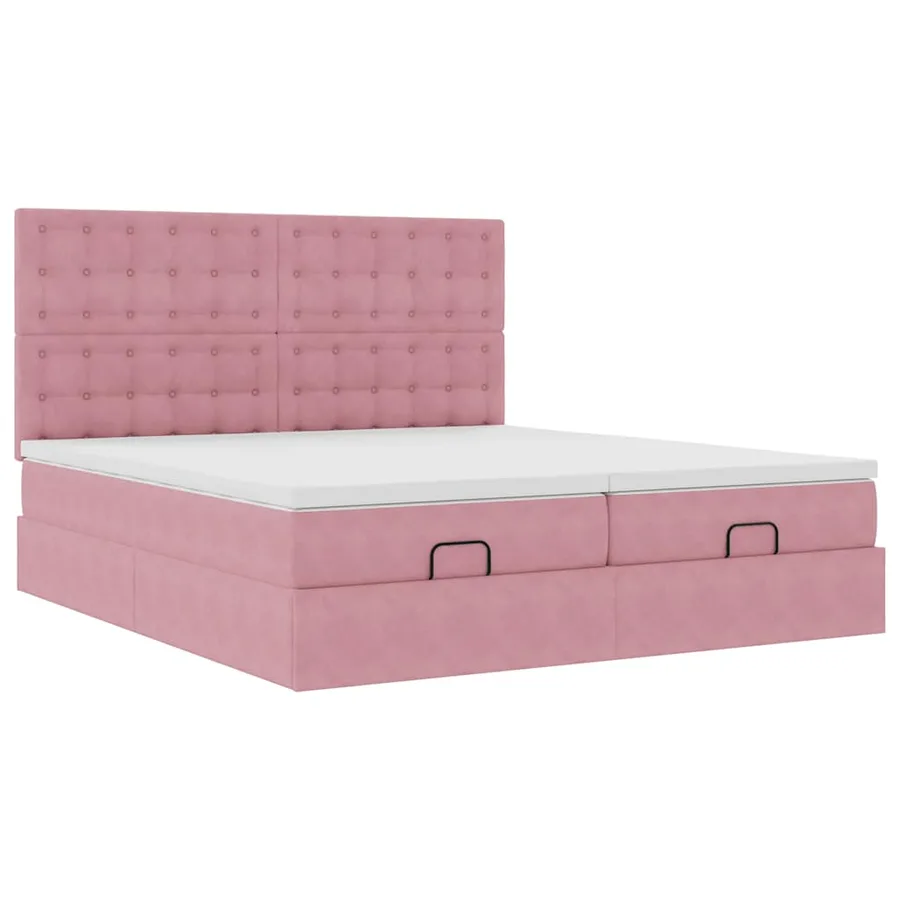 Cadre de lit ottoman avec matelas rose 160x200 cm velours - 7