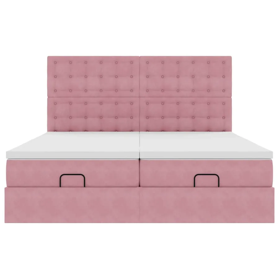 Cadre de lit ottoman avec matelas rose 160x200 cm velours - 7