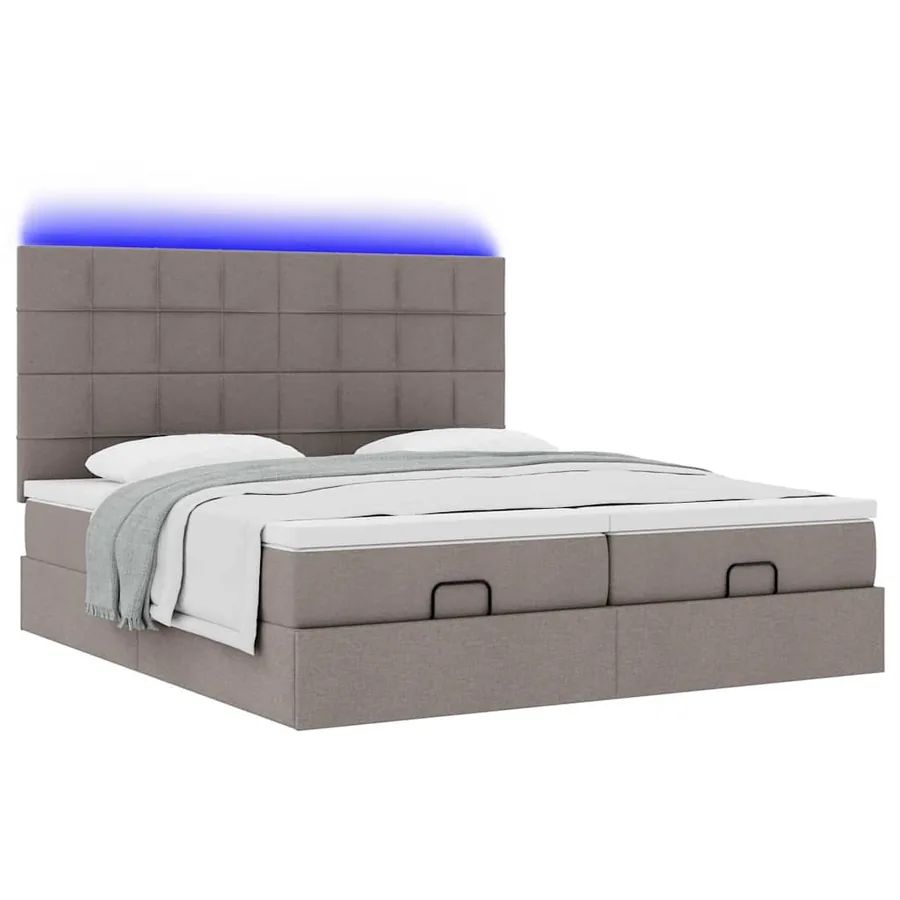 Cadre de lit ottoman avec matelas taupe 160x200 cm tissu - 6