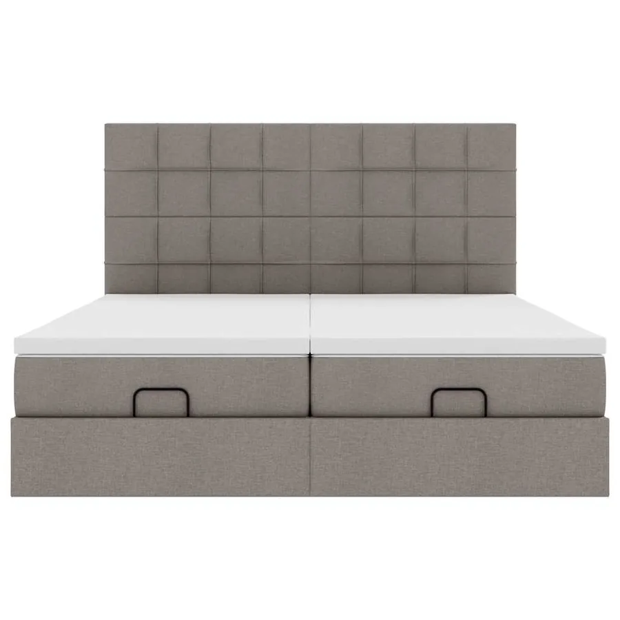 Cadre de lit ottoman avec matelas taupe 160x200 cm tissu - 8